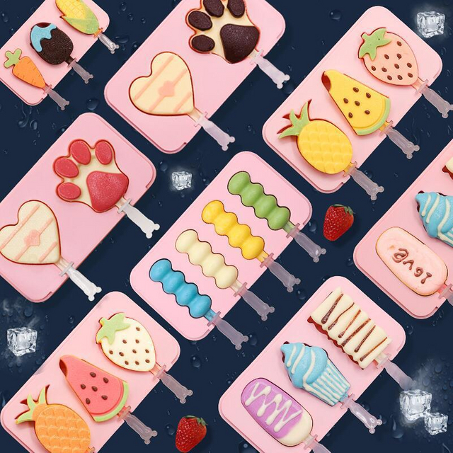 Diy Food Grade Bpa Free Ice Mold Tools Cartoon Ice Cube Pop Ball Maker Tray With Lid Silicone Popsicle Ice Cream Mold For Kids