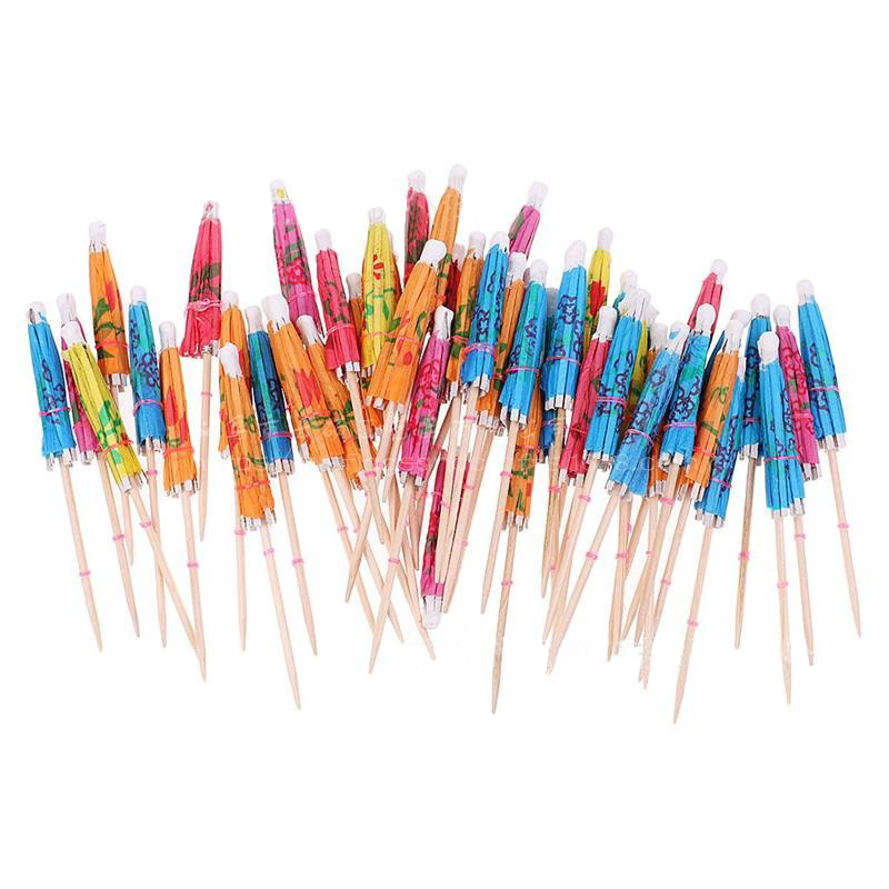 Mini Drinks Cocktail Cake Decoration Disposable Bamboo Wooden Toothpicks with Umbrella for Gift Souvenir
