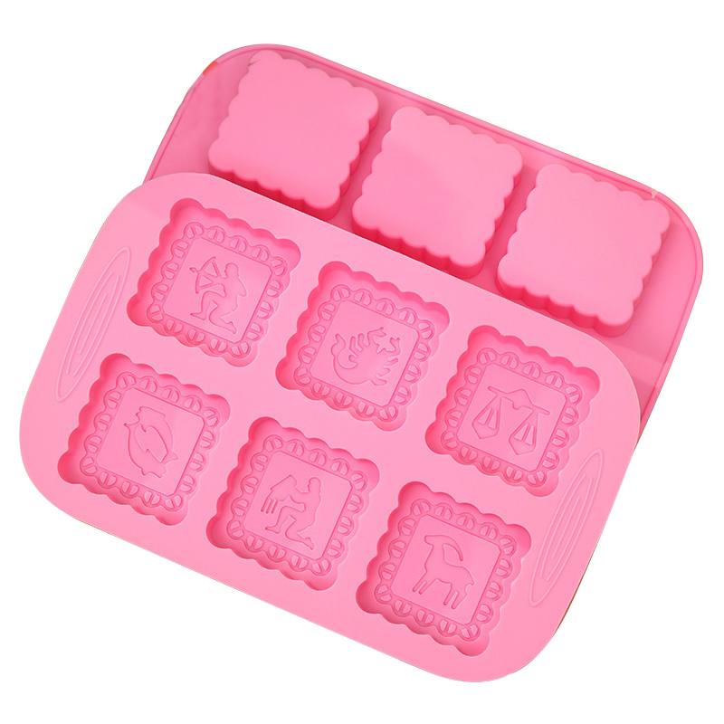 Handmade diy 12 constellation 6 cavity fondant rectangle rectangular square silicone mold soap mold