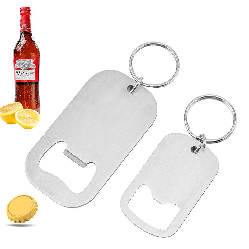 Blank Sublimation Business Cards Metal Stainless Steel Beer Bottle Opener with Ring Keychain