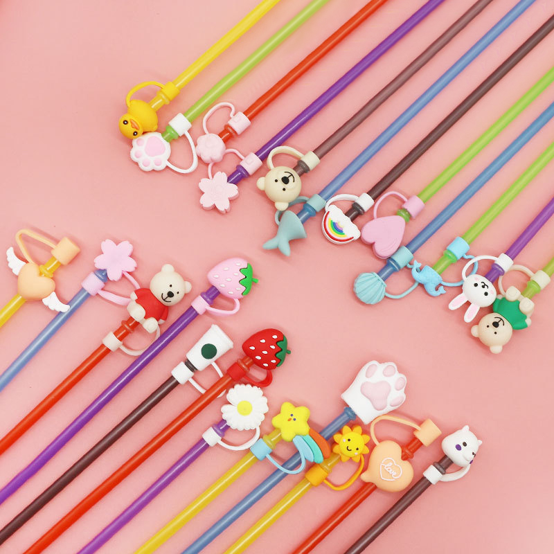 Cute Animals Straw Cover Reusable PVC Silicone Cap Straw Toppers Silicone Drinking Straws Cover