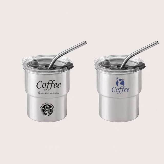 300ml Stainless Steel Coffee Mugs Cup Beer Tumbler with Lid and Straw