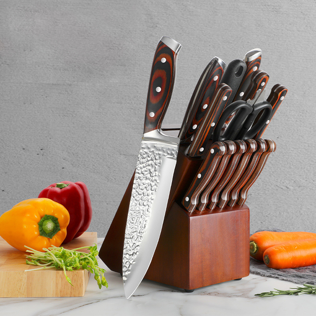 10pcs Knives Stainless Steel Knife Set With Block Stainless Steel handle Sharpener Plastic PP Handle Figure