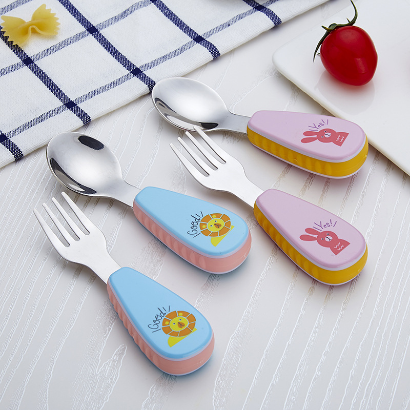 Stainless Steel Silverware Baby Cutlery Set Children Knife Fork And Spoon Flatware with Cartoon Animal Handle for Kids