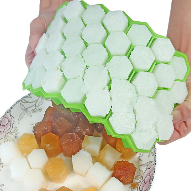 37 cavity hexagon honeycomb storage container ice mold & big large silicone ice cube trays with removable lid