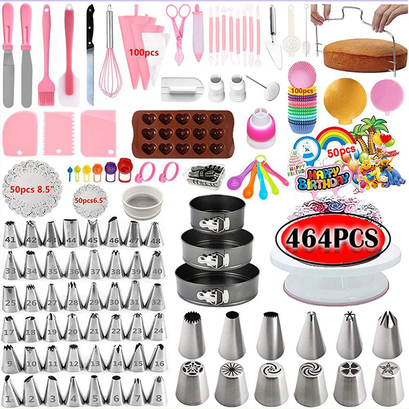 464 Pcs Cake Decorating Supplies Kits Upgrade with Springform Cake Pans Set Baking for Beginners