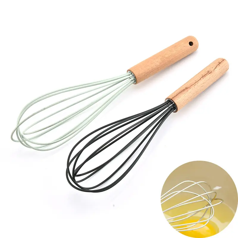 Kitchen Tools Silicone Stainless Steel Wood Handle Whisk Egg Beater Manufacturer