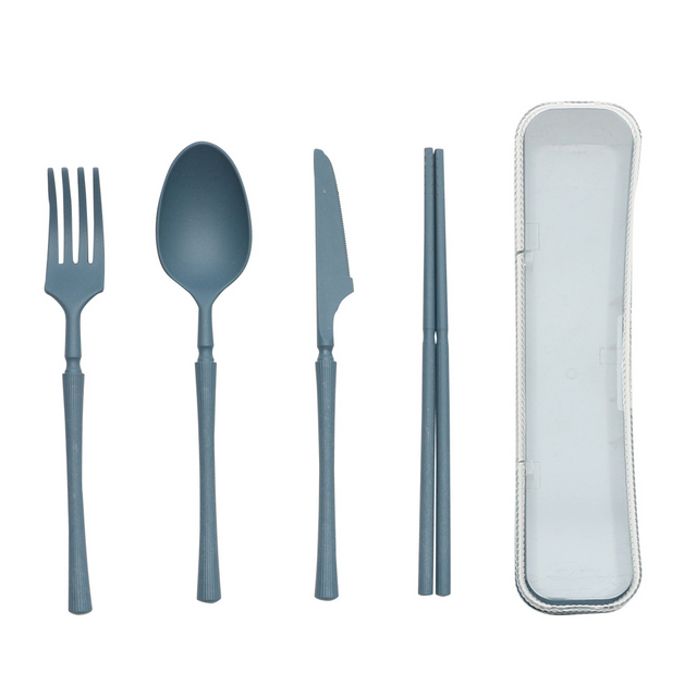 4 pcs plastic wheat straw flatware knife fork spoon chopsticks cutlery set with clear case