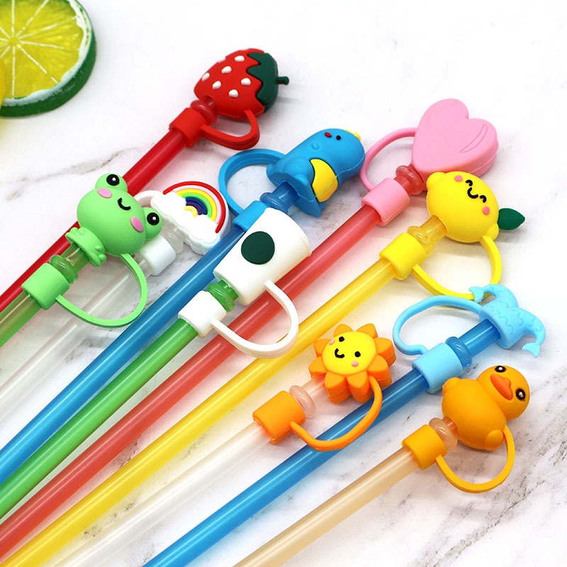 Cute Animals Straw Cover Reusable PVC Silicone Cap Straw Toppers Silicone Drinking Straws Cover