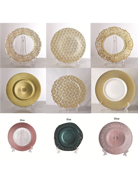  Dinner Under Plate Plastic Clear Silver Rose Gold Table Elegant Charger Plates with Flower Edge for Wedding glass porcelain metal