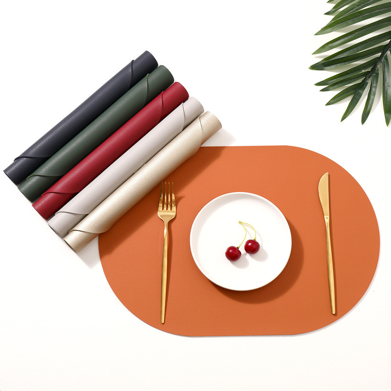 High Quality Pu Leather Christmas Placemat Oval Table Placemats Non-slip Heat-resistant Dining Table Place Mat