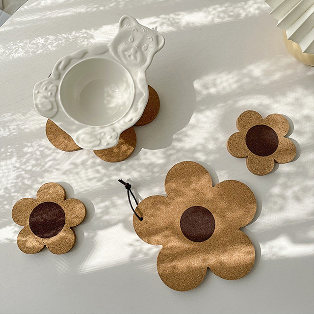 Hot Sale Cork Wood Cup Pad Flower Shape Cup Mat Cute Non-slip Barware Coaster Beverage Coaster