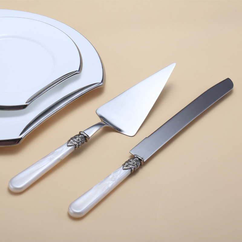Silver Stainless Steel Plastic Acrylic Handle Wedding Knife Cake Server Set