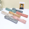 4 Pcs Plastic Wheat Straw Flatware Knife Fork Spoon Chopsticks Cutlery Set with Case