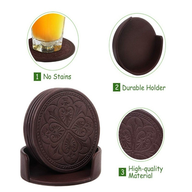 Customized High Quality Pu Coasters Set Round Non-slip Heat-resistant Candle Coaster Waterproof Reusable Drink Coaster