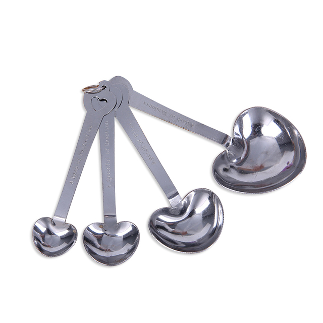 Heart Shape Stainless Steel Sliver Scoop Hanging Measuring Spoons Set