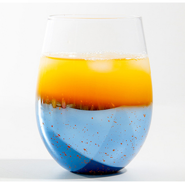 2020 China Custom New Design Colored Cobalt Blue Rim Flare Print Working Drinking Beer Mug Glitter Glass Tumbler