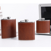 6 7 Oz 8oz 200ml Wrapped Whisky Wine Rectangle Cylinder Brown Leather Metal Stainless Steel Hip Flask Set