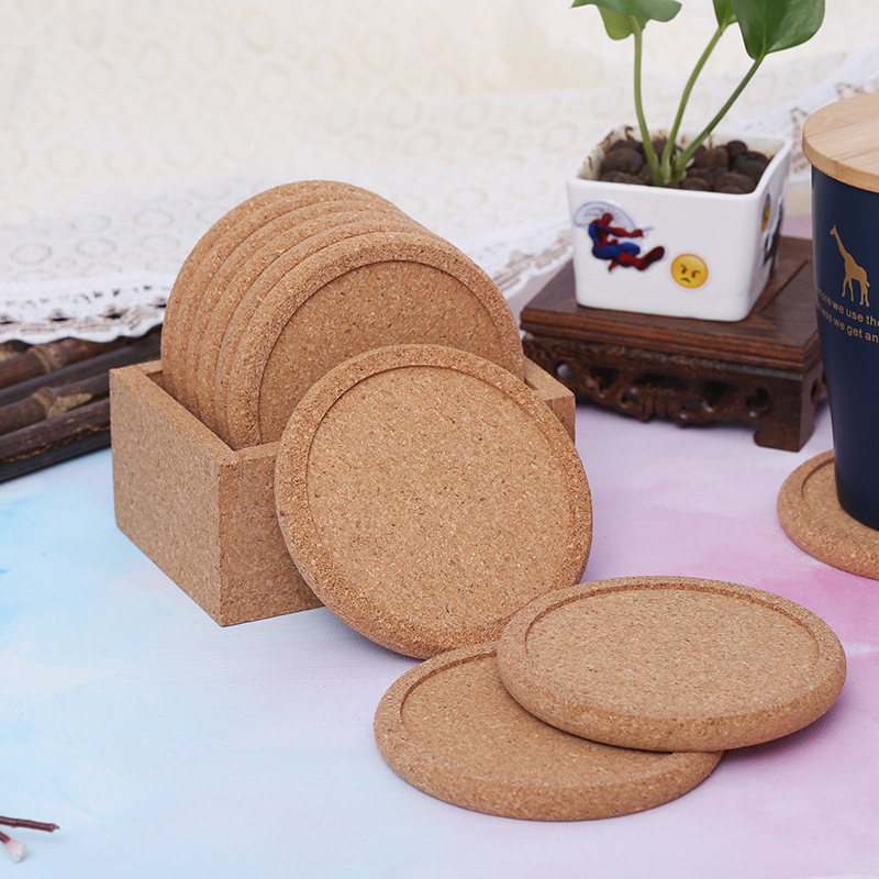 Custom Deep 10 Cm Thin Blank Sublimation Round Edge Mdf Absorbent Natural Wooden Cork Coaster Set with Cork Back for Drink