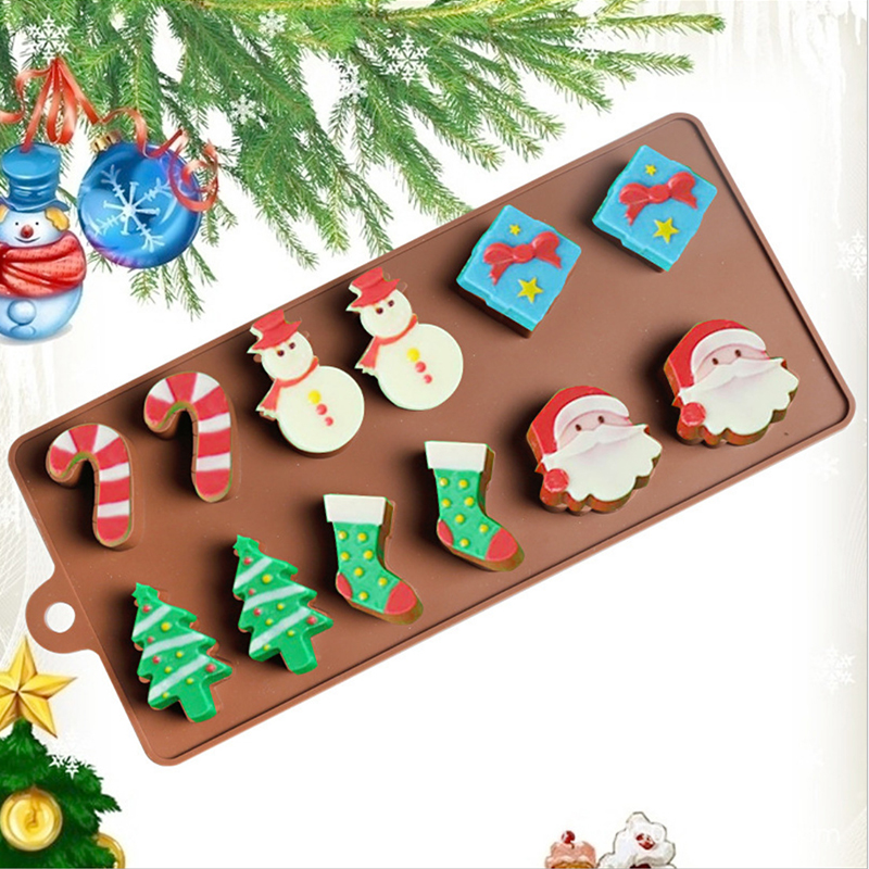 Wholesale 12 De Helado 3d De Christmas Tree Snowman Shape Silicone Mould Chocolate Mold