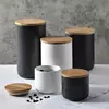 Big Capacity Matt Black Glazed Stoneware Kitchen Food Storage Containers Ceramic Jars with Bamboo Lid