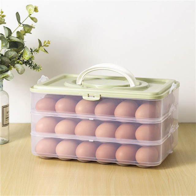 3-Layer Clear Plastic Storage Container Large Capacity Egg Fresh Storage Holder Box for Refrigerator